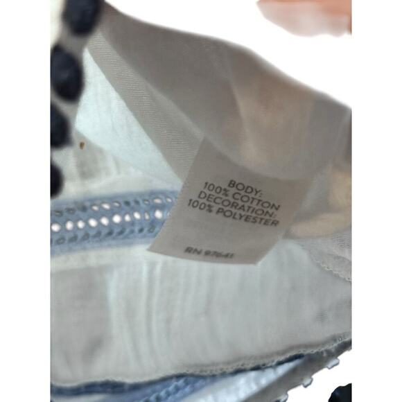 J. Jill Women's White Gauze Blue Pom Pom Tassel Button Semi-Sheer Blouse Size M - Picture 7 of 8